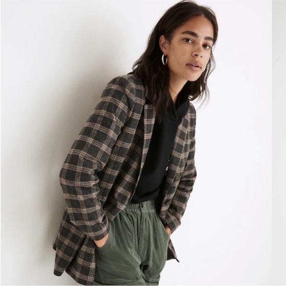 Madewell Jackets & Blazers - Madewell Plaid Oversized Blazer Dorset Windowpane Wool Gray Brown Size Xxl